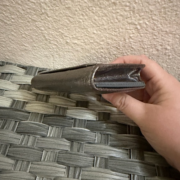 Coach Metallic Leather Bifold Wallet ID Window Bronze Gunmetal - Picture 8 of 16